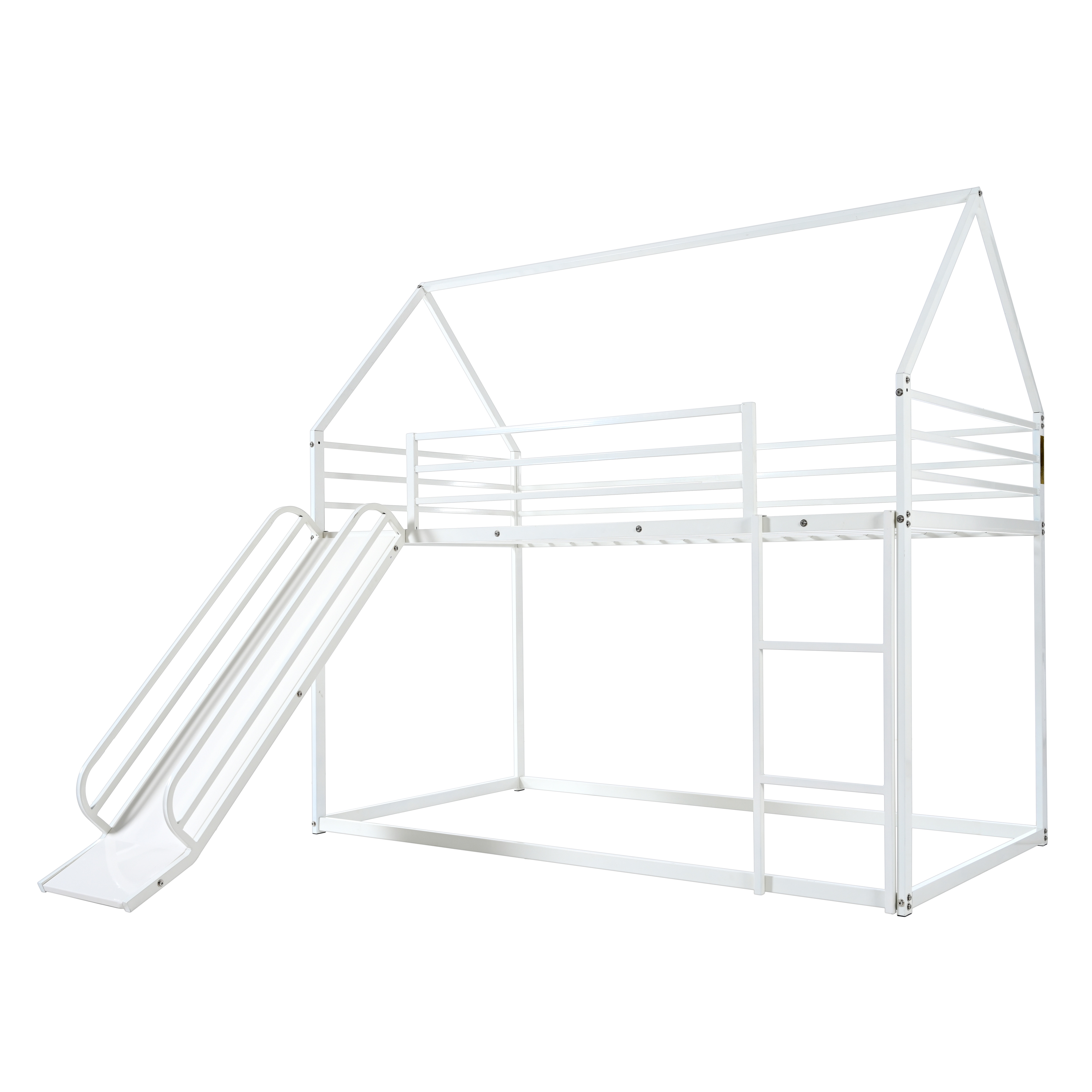 Twin Over Twin House Bed With Ladder And Slider, House Bed, Bunk Bed_voghion.com